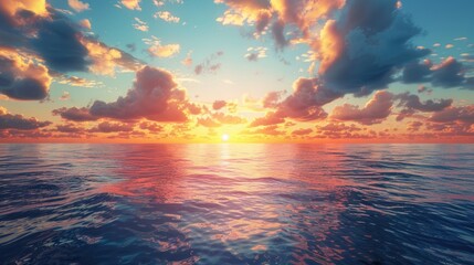 Poster - Majestic Sunset Over Sea with Beautiful Clouds.