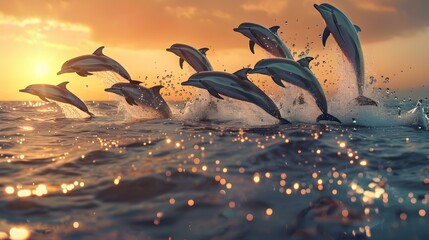 Canvas Print - Dolphins Leaping at Sunset A Moment of Joy and Grace