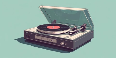 Wall Mural - Vintage record player with open lid and vinyl record.