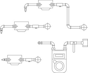 Wall Mural - Vector sketch illustration of detailed design drawing of gas flow piping for household