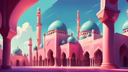 Wall Mural - A pink and blue building with a blue dome