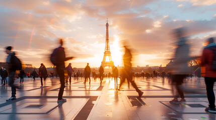  View of the Eiffel tower in Paris on a sunny day. Famous touristic places and romantic travel destinations in Europe. Travel and tourism concept. Toned, Eiffel Tower, Paris, sunny day, travel destina
