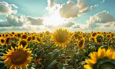 Sticker - Vibrant sunflower field stretching towards the horizon, Video