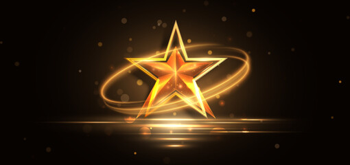 Canvas Print - Golden star on black background with lighting effect and sparkle. Luxury template celebration award design.