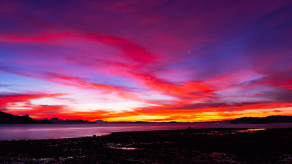 Sunset sky, Nature beautiful Light Sunset or sunrise over sea, Colorful dramatic majestic scenery sky,Amazing clouds and waves in sunset sky nature light cloud background