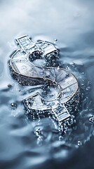 Poster - interest rate symbol sinking in water, metaphor for financial markets in decline