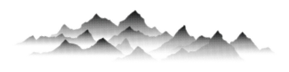 Wall Mural - Mountain landscape, halftone dots, fading dot effect, vector design	