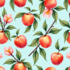 Wall Mural - Drawing peach on blue background