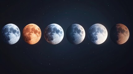 Poster - Line icons depicting phases of the moon in 3D cartoon rendering