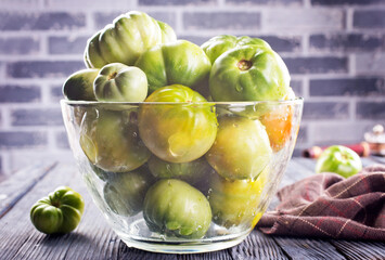 Sticker - green tomatoes in glass bowl