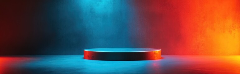 Poster - Empty podium in teal and orange hues Suitable for background use 3D render