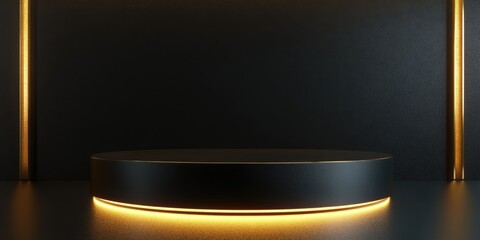 Aufkleber - Elegant golden inscription on a black podium softly illuminated front view with a smooth background 3D rendering