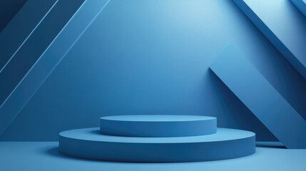Poster - Abstract blue geometric background featuring a podium design in a modern style rendered in 3D
