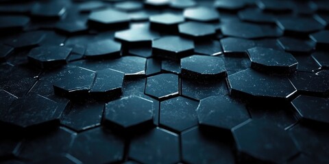 Poster - Dark hexagonal platforms interconnected in a background 3D rendering Digital computer artwork