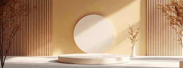 Aufkleber - Minimalist abstract backdrop with a pedestal featuring 3D illustration and rendering