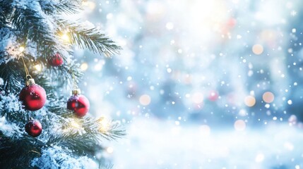 Wall Mural - christmas and new year holidays background with bokeh, winter season post card. copy space