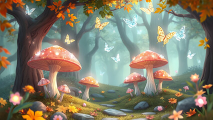 Wall Mural - orange and blue mushrooms