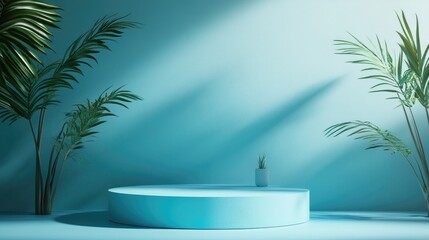 Poster - Cyan display pedestal design for showcasing products 3D rendering