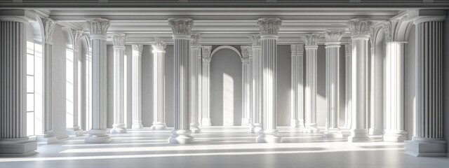 Poster - Doric order colonnade with a luxurious gray background ideal for showcasing high end perfume and interior products 3D rendering
