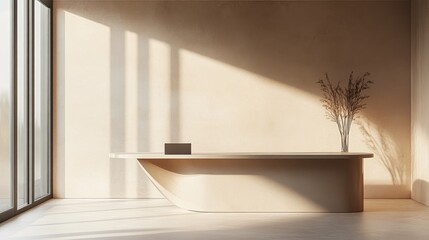 Poster - Podium backdrop featuring a desk and wall designed for product presentation 3D rendering