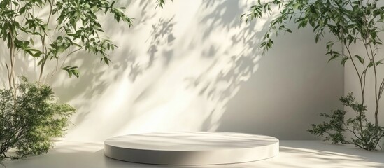 Aufkleber - Subtle architectural botanical backdrop with wall shadow modern frame cover card postcard Display podium stand on soft light background for premium product 3D render