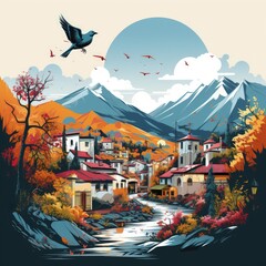 Wall Mural - Minimalistic Vector Illustration of La Paz’s Unique Mountainous Cityscape