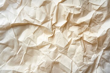 Poster - Crumpled paper texture close-up. Folded white paper surface with curled edges. Blurred background highlights paper details. Perfect for design, art, and creative projects.