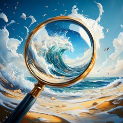 Poster - Magnifying Glass Revealing a Powerful Ocean Wave.