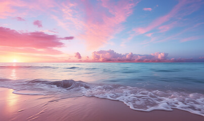 Canvas Print - Tropical beach. Sunset on the sea waves.