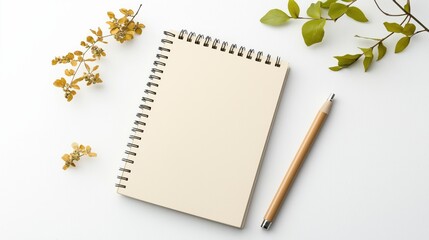 Mockup isolated photo on white background. Notebook with pen on white