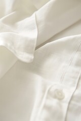 Poster - Close-up view of white fabric with wrinkle on left side. Cotton linen material with blurred background texture, crease. Elevated angle provides clear details of fabric weave, imperfection.