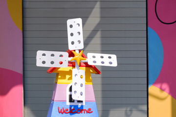 Colorful wooden miniature windmill decoration with 