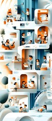 Wall Mural - Diverse Group of People Working and Relaxing in a Modern Office Building.