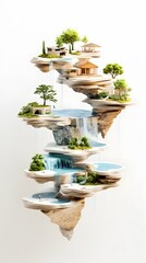 Sticker - Surreal Floating Island Dreamscape with Waterfalls.