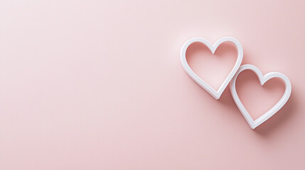 Minimal Minimalist Valentine's Day Pink Background, two hearts, Simple Clean Background, Negative Copy Space, Modern Romantic Love Banner, Wallpaper, Backdrop