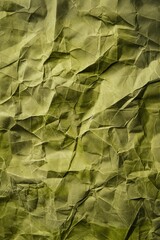 Poster - Olive green crumpled paper with rough texture. Close-up view of folded and creased poster background with white lines and dots. Ideal for eco design, tech illustration, or creative concept art.