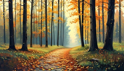 Wall Mural - autumn forest in the morning