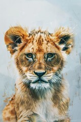 Wall Mural - a baby lion wearing glasses is the main focus of the image. the glasses give the lion a human-like a
