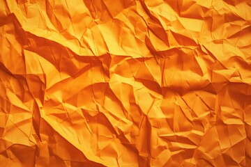 Poster - Crumpled yellow paper texture with rough surface. Close-up view of folded and creased orange background. Ideal for design, art, or creative projects. Use as poster, flyer, or packaging material.