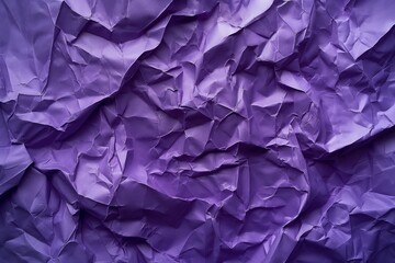 Wall Mural - Crumpled purple paper texture with rough folds, dark background. Close-up view of wrinkled paper surface, ideal for design and art projects. Use as background or element in digital compositions.