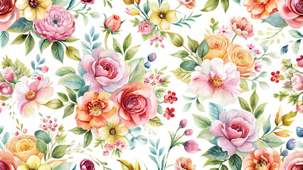 Wall Mural - Watercolor Flowers pattern background banner on transparen backdrop. Seamless Floral illustration, card. Greeting card . PNG