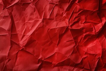 Poster - Crumpled red paper texture background with folded creases. Close-up view of rough surface. Distressed design element for art projects, graphic design, and creative industries.