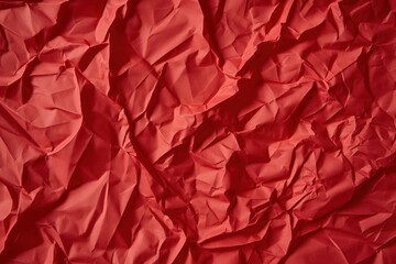 Poster - Crumpled red paper texture background with vibrant color. Close-up view of folded and creased surface. No text or objects visible. Ideal for design, art, and creative projects.