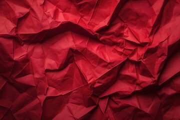 Poster - Crumpled red paper texture background with blurred edges. Close-up view of folded and creased surface. Ideal for graphic design, illustration, or digital art projects.