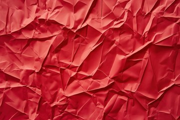 Poster - Crumpled red fabric texture with rough surface, jagged edge and vibrant color. Close-up view of paper poster background with creases and folds. Ideal for design, art and technology concepts.