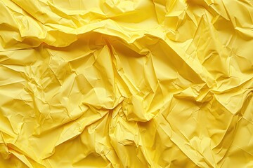 Poster - Yellow crumpled paper texture background. Close-up view of folded and creased paper surface with solid yellow background. No text or objects visible. Ideal for design, art, and creative projects.