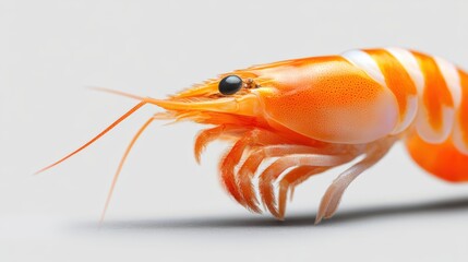 Closeup of an Orange and White Shrimp with Black Eyes