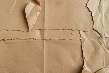 Leinwandbilder - Brown cardboard paper texture close-up. Crumpled recycled paper torn edges frayed surface. Eco-friendly craft material background blurred out. Perfect for DIY projects and sustainable design concepts.