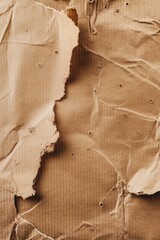 Aufkleber - Brown paper texture close-up. Crumpled cardboard surface with torn edges and small holes. Eco-friendly packaging material or craft supply. Useful for designers, artists, and DIY projects.