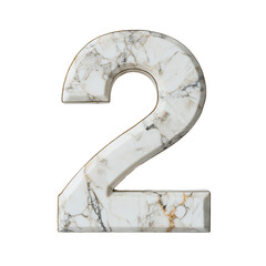 marble trimmed into number 2 isolated on transparent background